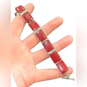 Stunning vintage Red Jasper Chunky link bracelet Mexico 925